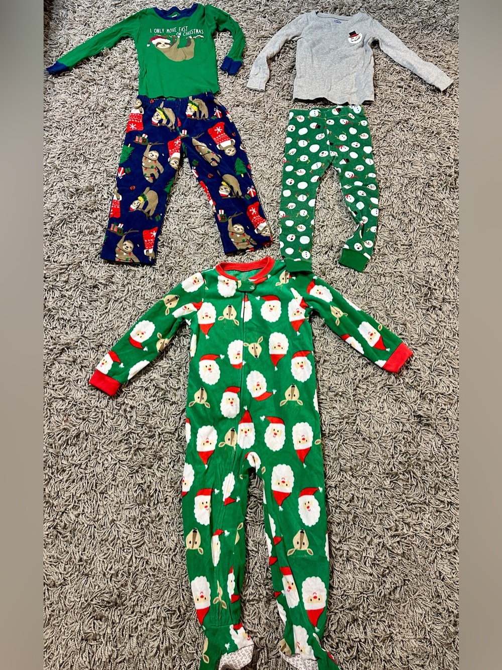 Kids Christmas Santa Green Footed One-Piece Pajamas